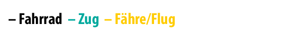 Kartenlegende: Fahrrad, Zug, Fähre/Flug